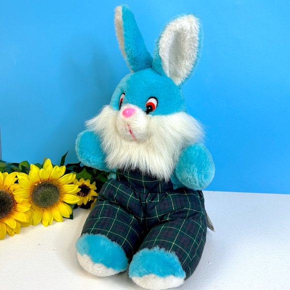 Vintage Polly Gaz Blue Bunny Rabbit In Overalls‎ 14" Plush Stuffed Animal Toy - Picture 3 of 5